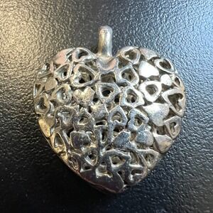 Vintage Romantic Silvertone Textured Filigree Heart Pendant Boho Artisan Retro
